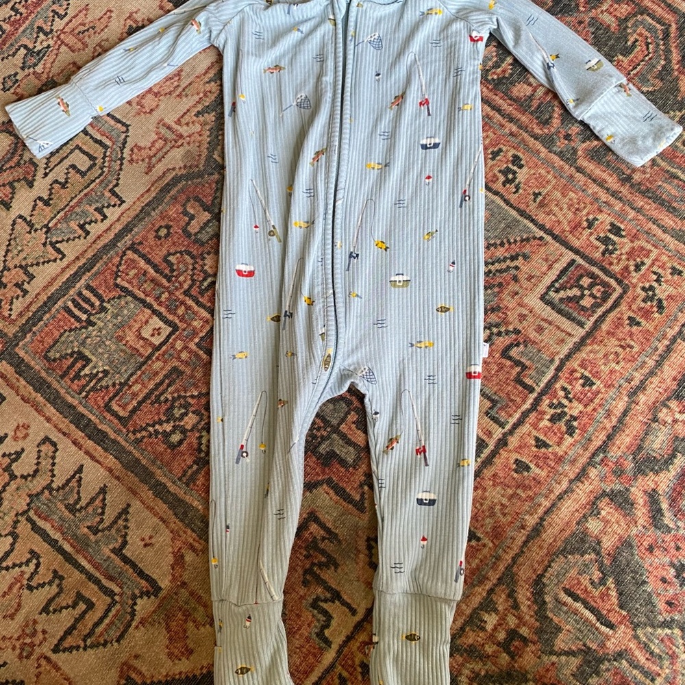 Ribbed romper — fishing print